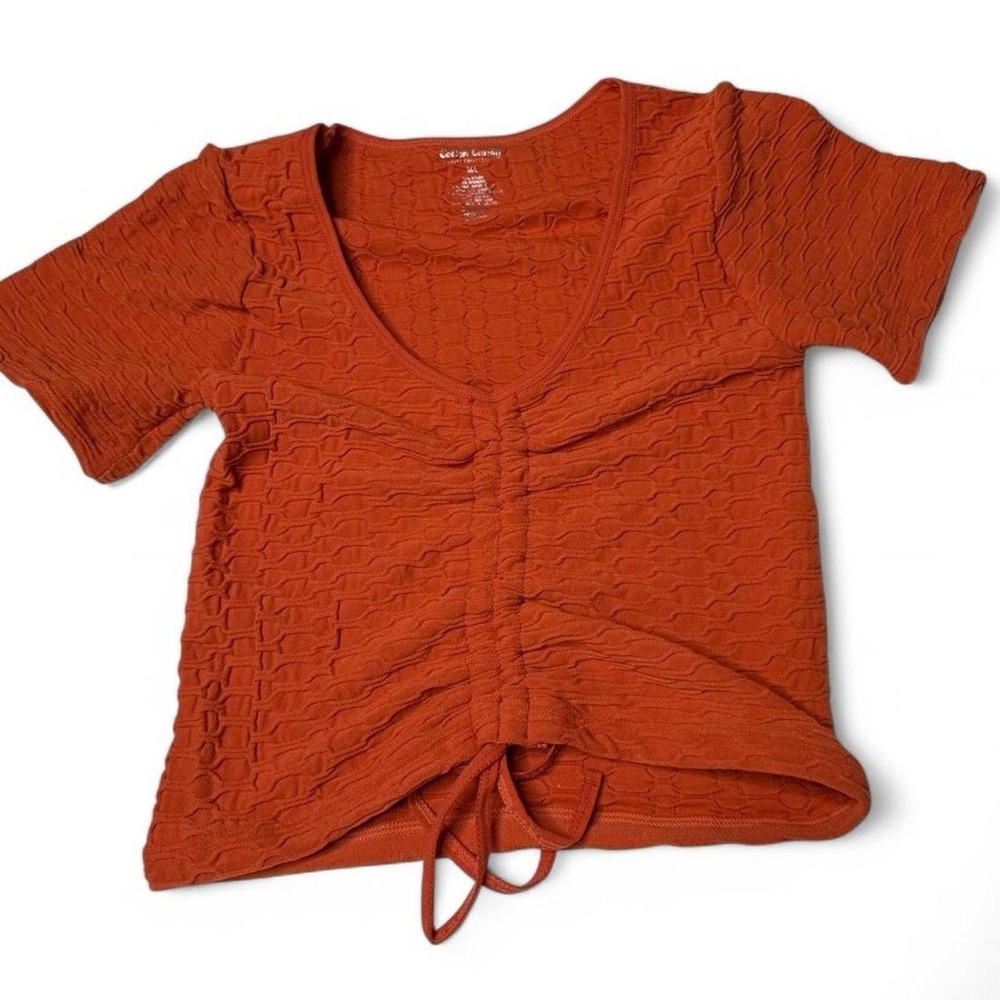 FOREVER 21 Orange Ruched Tie-Front Crop Top